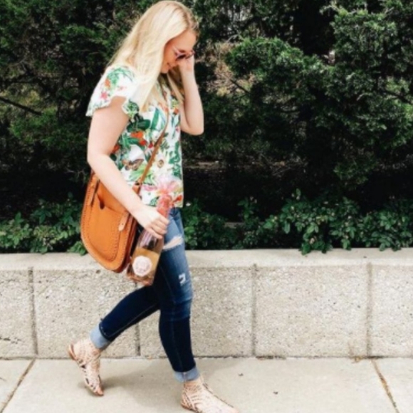 J. CREW Into The Wild Italian Ratti Tropical Floral Print Ruffle Sleeve Top NWT - Picture 7 of 14